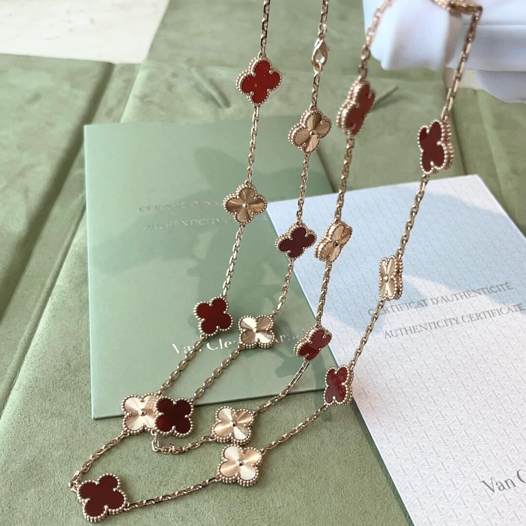 [Okajuri Jewelry]CLOVER 20 MOTIFS LASER CARNELIAN NECKLACE