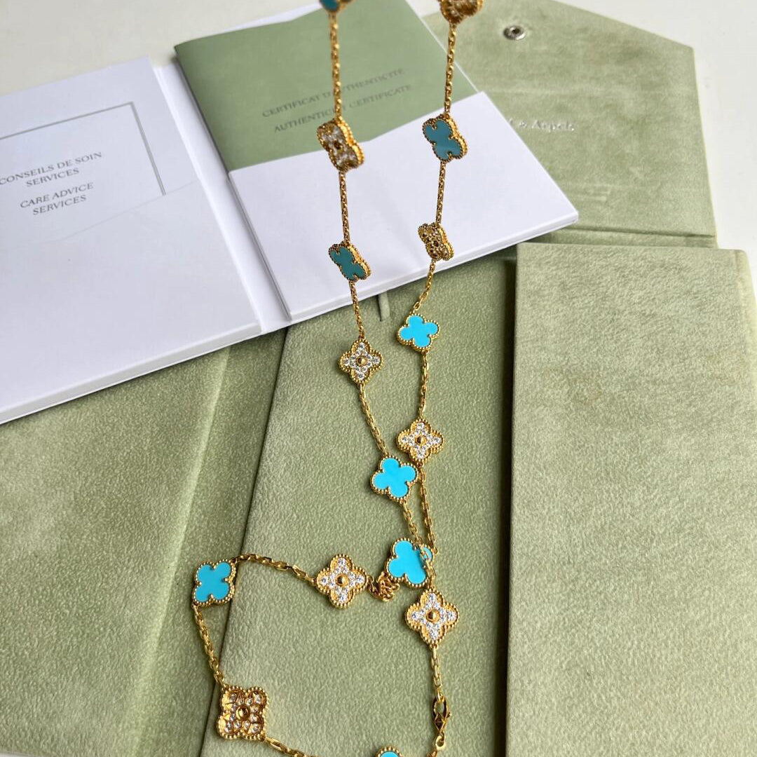 [Okajuri Jewelry] CLOVER 20 MOTIFS TURQUOISE DIAMOND NECKLACE