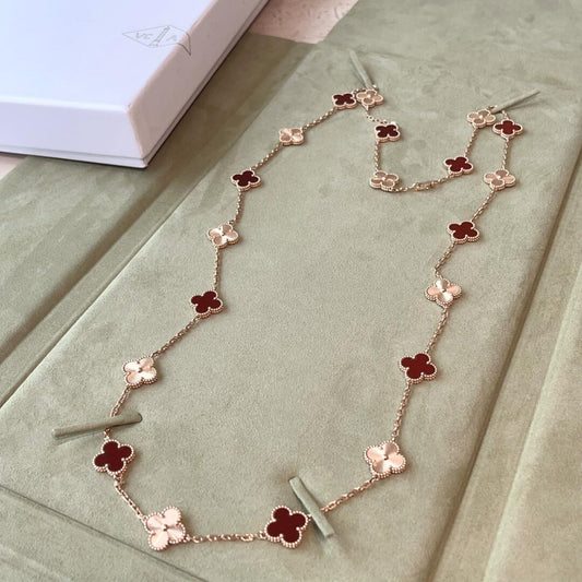 [Okajuri Jewelry]CLOVER 20 MOTIFS LASER CARNELIAN NECKLACE