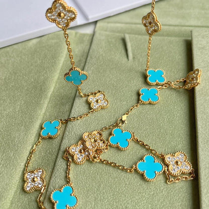 [Okajuri Jewelry] CLOVER 20 MOTIFS TURQUOISE DIAMOND NECKLACE