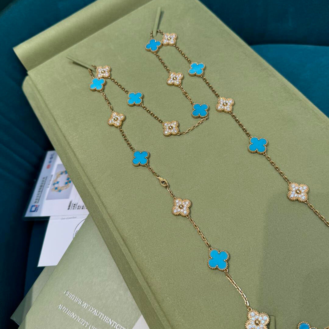 [Okajuri Jewelry] CLOVER 20 MOTIFS TURQUOISE DIAMOND NECKLACE