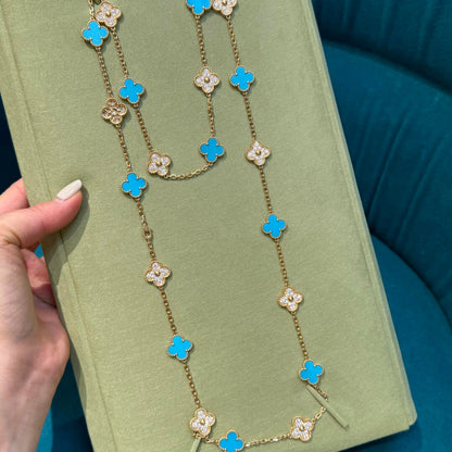 [Okajuri Jewelry] CLOVER 20 MOTIFS TURQUOISE DIAMOND NECKLACE