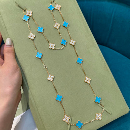 [Okajuri Jewelry] CLOVER 20 MOTIFS TURQUOISE DIAMOND NECKLACE