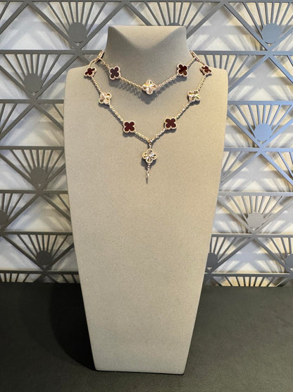 [Okajuri Jewelry]CLOVER 20 MOTIFS LASER CARNELIAN NECKLACE