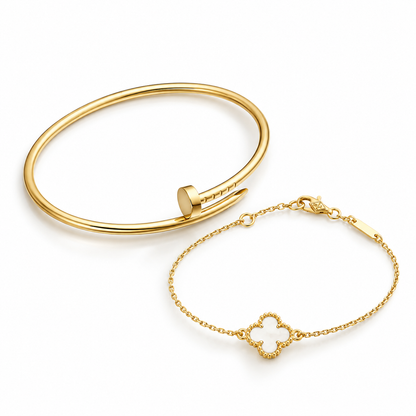 [Oakjuri™ Jewelry] ] Clover White Mother-of-Pearl & JUSTE Bracelet Stack Set