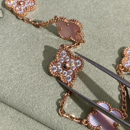 [Okajuri Jewelry]CLOVER 10 MOTIFS DIAMOND PINK MOP NECKLACE