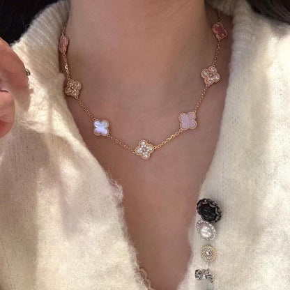 [Okajuri Jewelry]CLOVER 10 MOTIFS DIAMOND PINK MOP NECKLACE