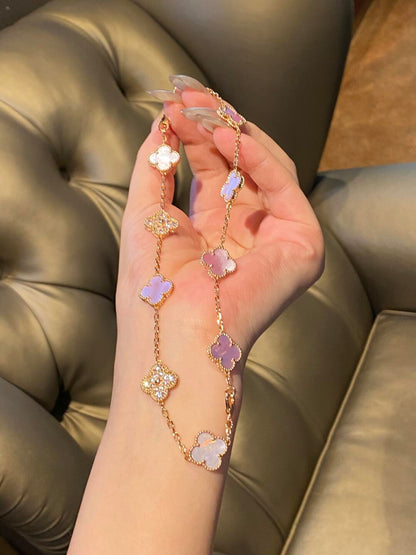 [Okajuri Jewelry]CLOVER 10 MOTIFS DIAMOND PINK MOP NECKLACE