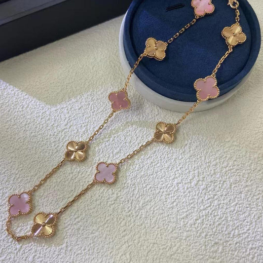 [Okajuri Jewelry]CLOVER 10 MOTIFS  LASER PINK MOP NECKLACE