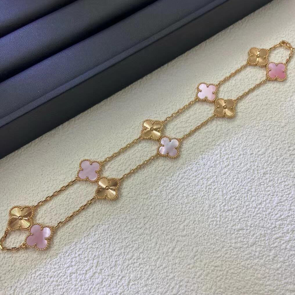 [Okajuri Jewelry]CLOVER 10 MOTIFS  LASER PINK MOP NECKLACE