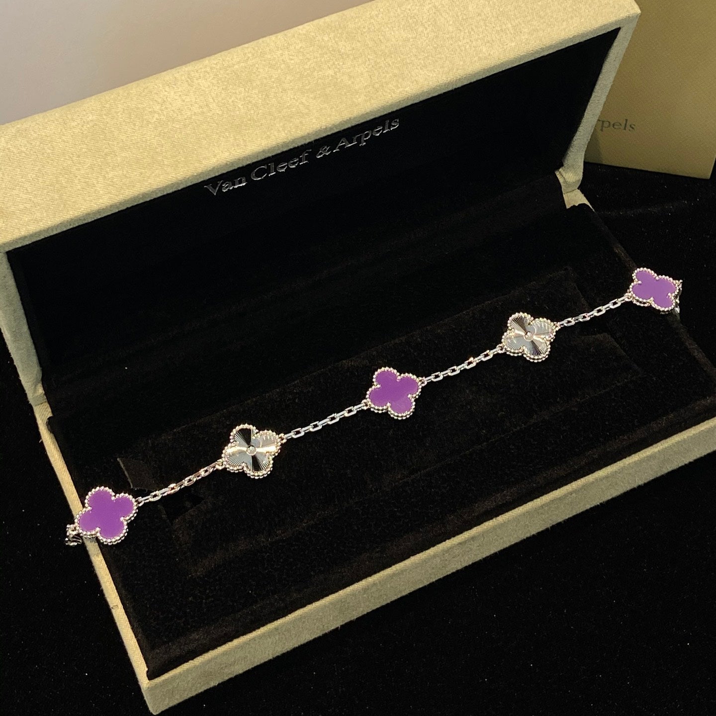 [Okajuri Jewelry]CLOVER  5 MOTIFS  PURPLE VIOLET BRACELET SILVER