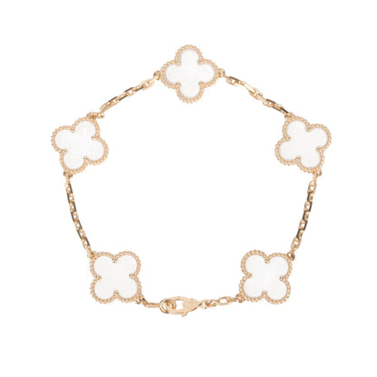 [Okajuri Jewelry]CLOVER 5 MOTIF ROCK CRYSTAL PINK GOLD BRACELET