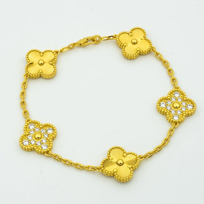 [Okajuri Jewelry]CLOVER BRACELET 5 MOTIFS GOLD DIAMOND