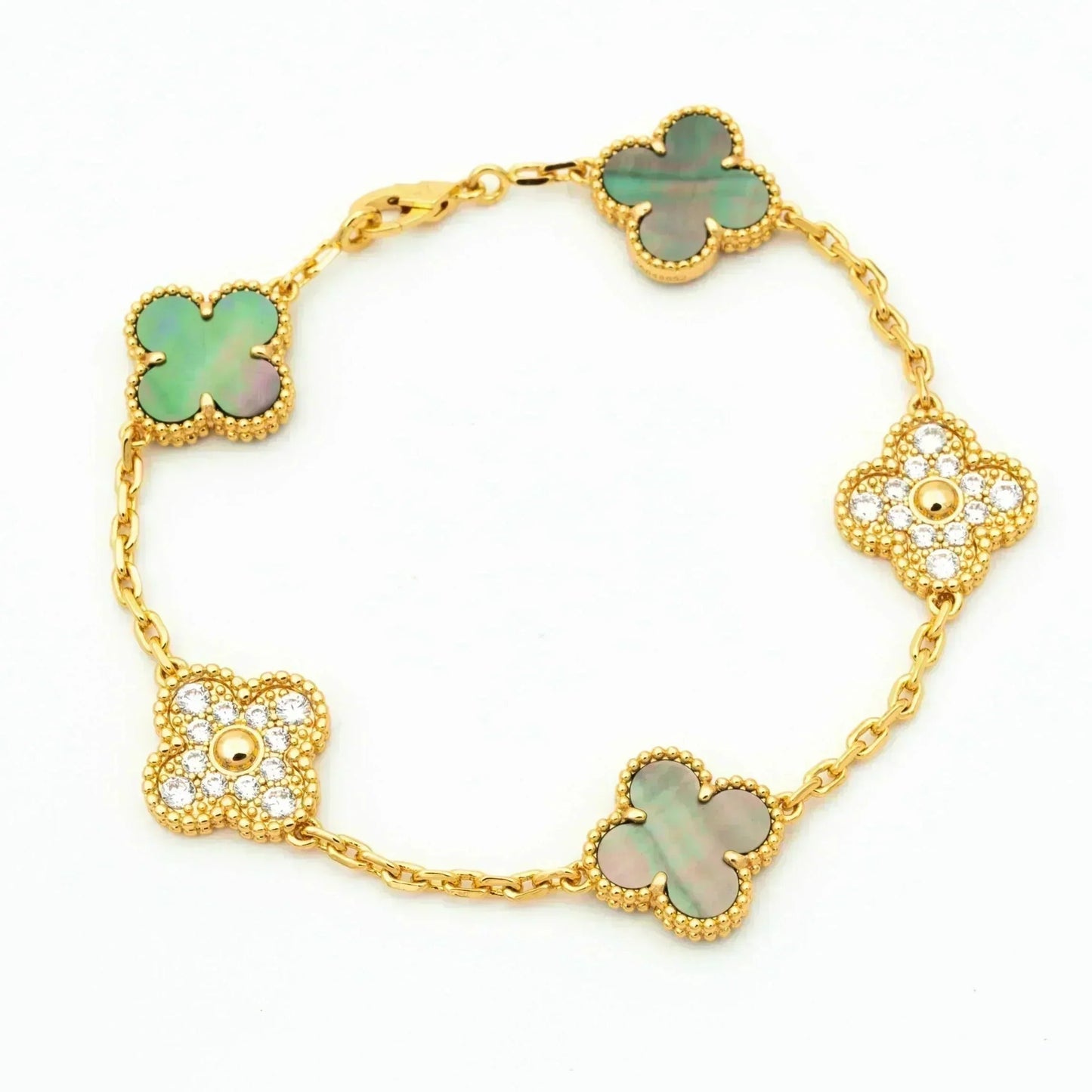 [Okajuri Jewelry] CLOVER 5 MOTIF GRAY MOP BRACELET COLLECTION