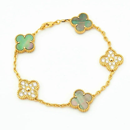 [Okajuri Jewelry] CLOVER 5 MOTIF GRAY MOP BRACELET COLLECTION