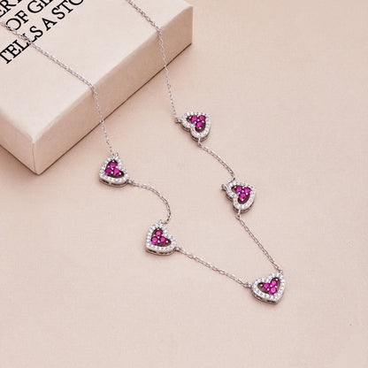 [Okajuri Jewelry]Sparkling Five Heart Necklace