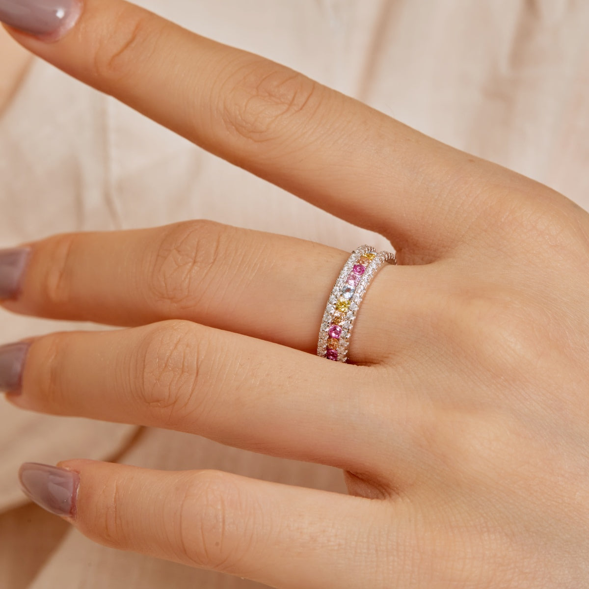 [Okajuri Jewelry]Delicate Colorful Round Cut Daily Ring