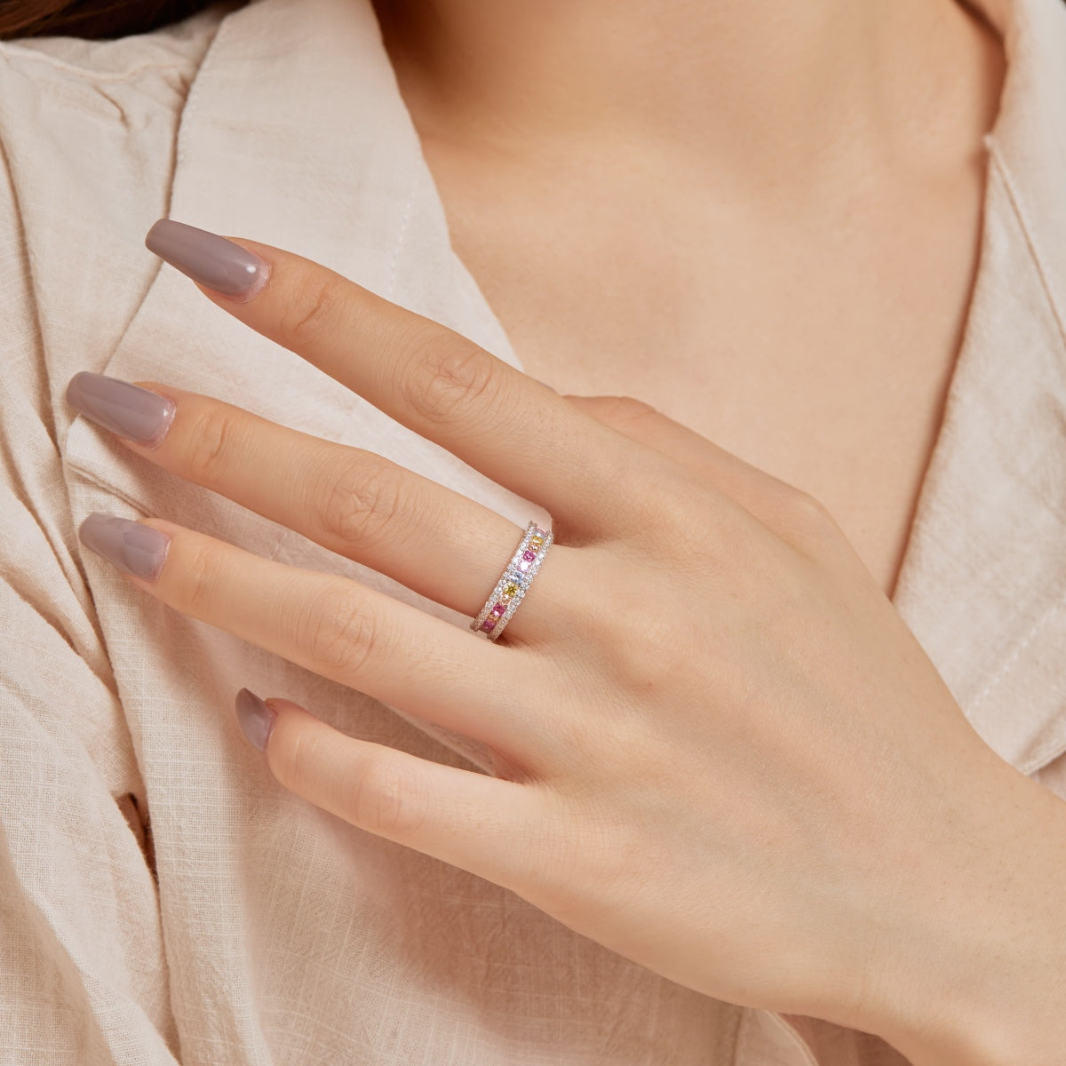 [Okajuri Jewelry]Delicate Colorful Round Cut Daily Ring