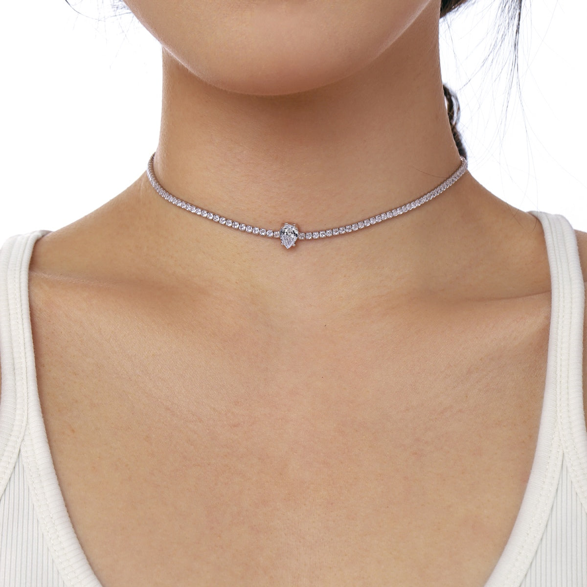 [Okajuri Jewelry]1.0 carat Unique Pear Cut Tennis Necklace