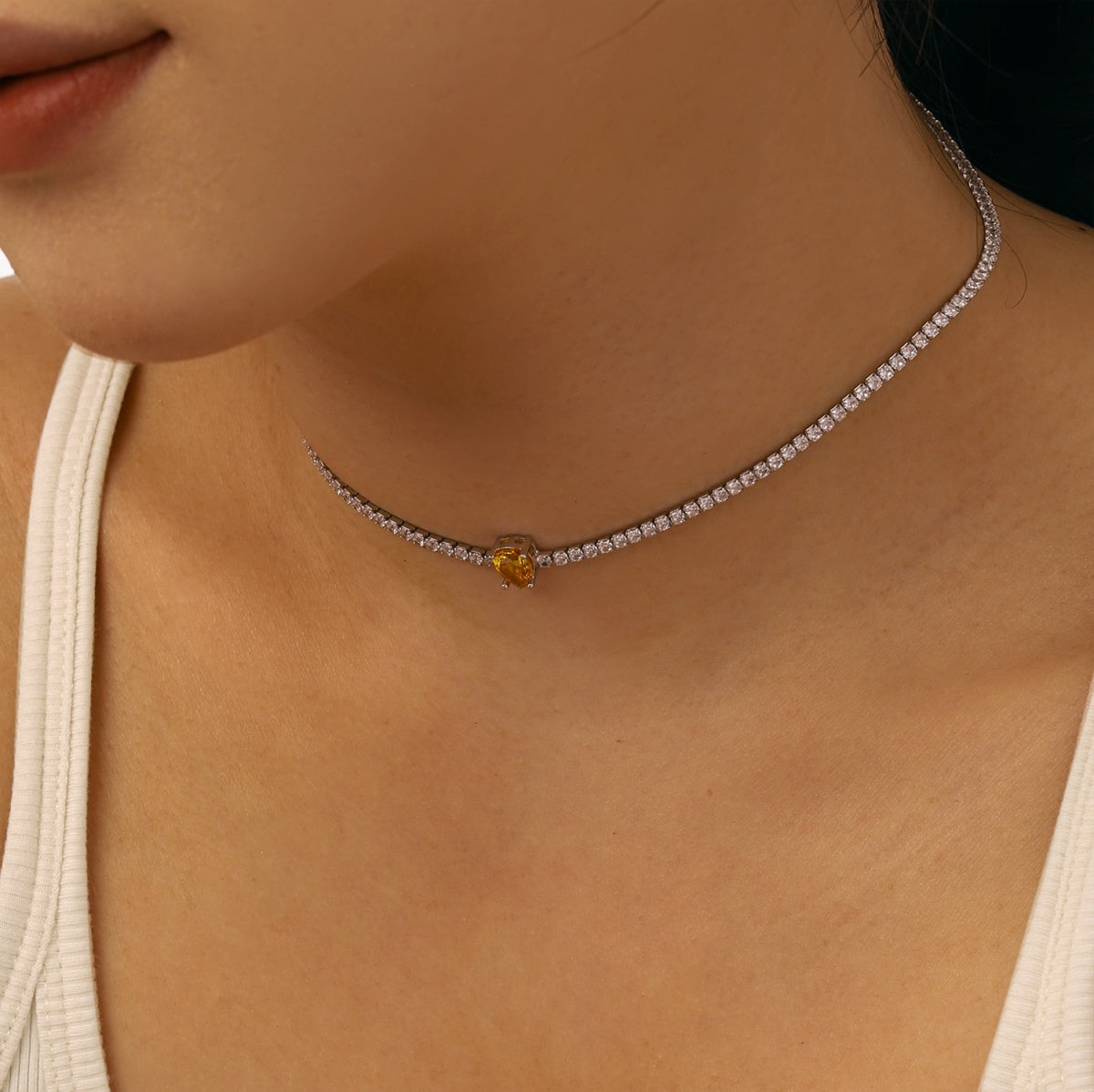 [Okajuri Jewelry]1.0 carat Unique Pear Cut Tennis Necklace