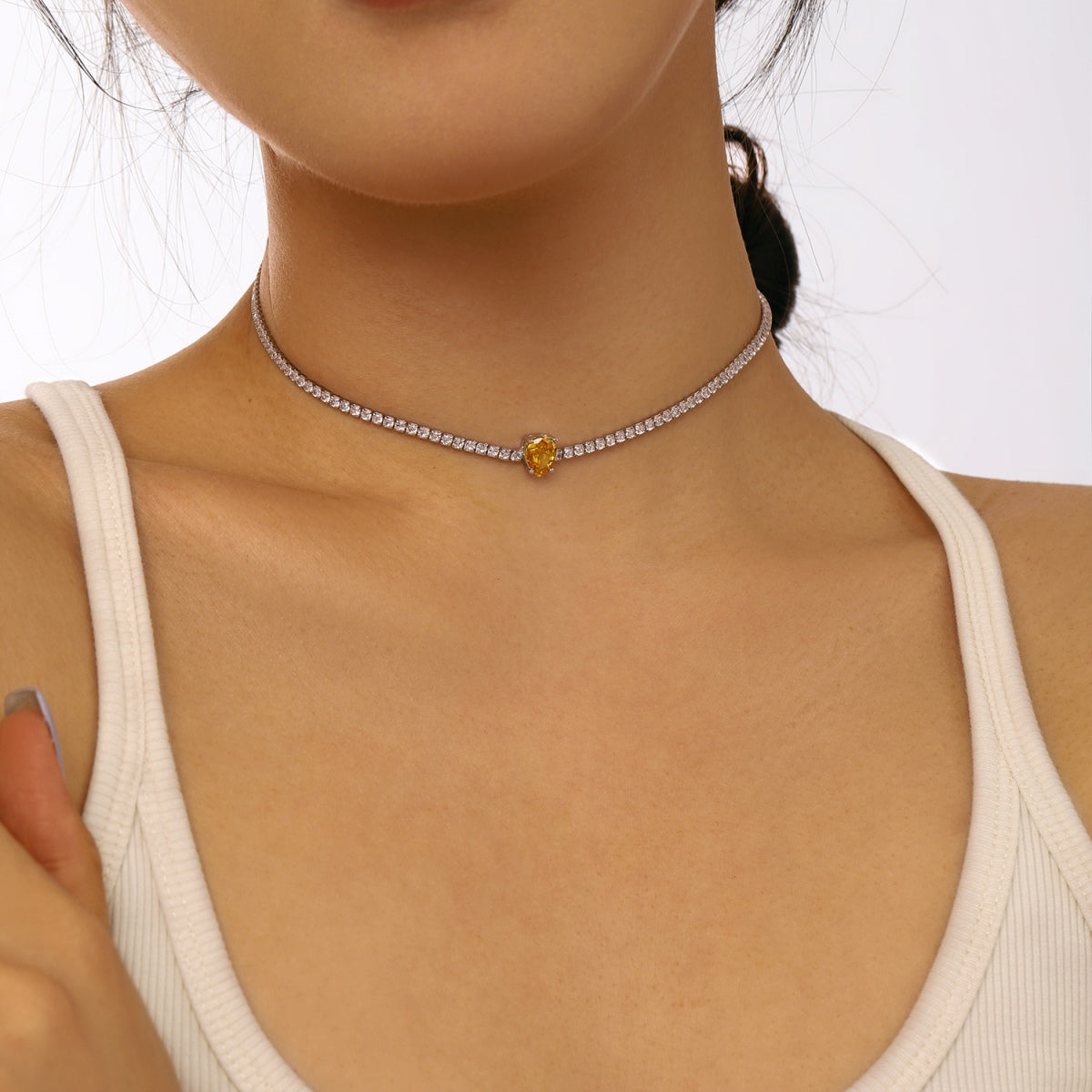 [Okajuri Jewelry]1.0 carat Unique Pear Cut Tennis Necklace