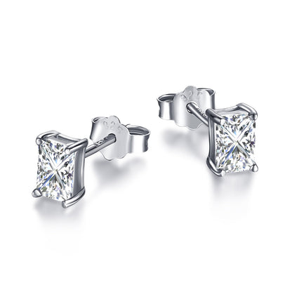 [Okajuri Jewelry]Stylish Shiny Rectangular Center Stone Stud Earrings