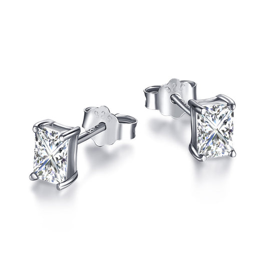[Okajuri Jewelry]Stylish Shiny Rectangular Center Stone Stud Earrings