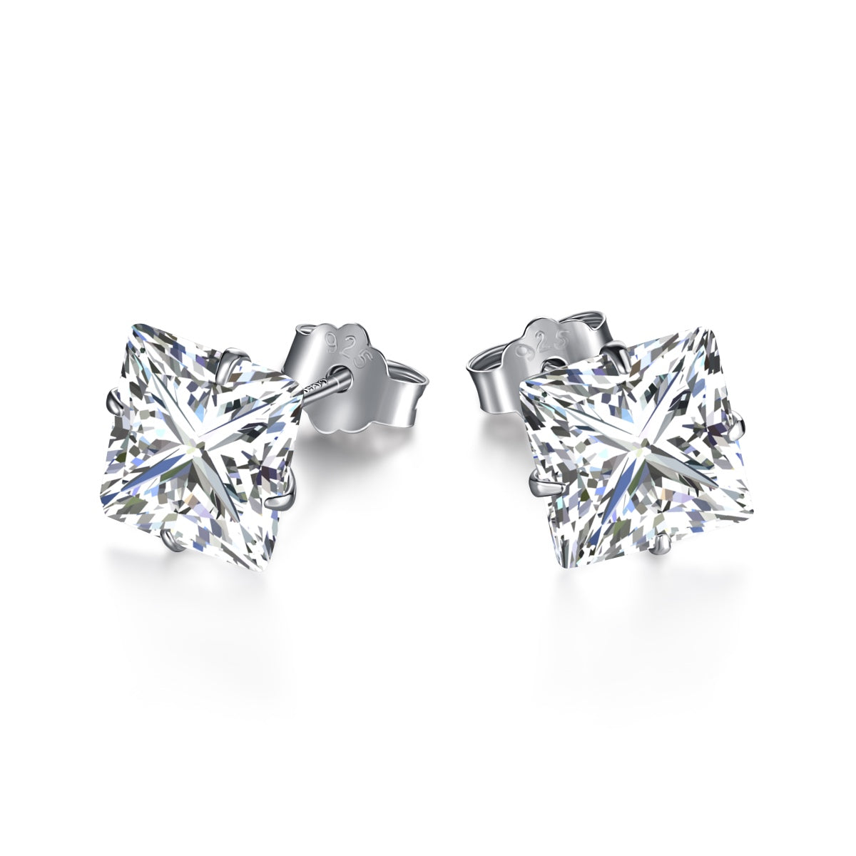 [Okajuri Jewelry]Stylish Shiny Square Center Stone Stud Earrings