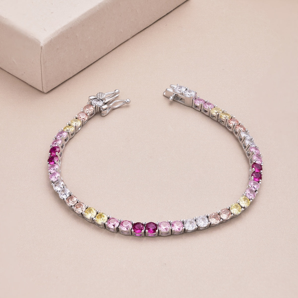 [Okajuri Jewelry]Radiant Colorful Round Cut Tennis Bracelet