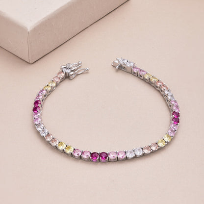 [Okajuri Jewelry]Radiant Colorful Round Cut Tennis Bracelet