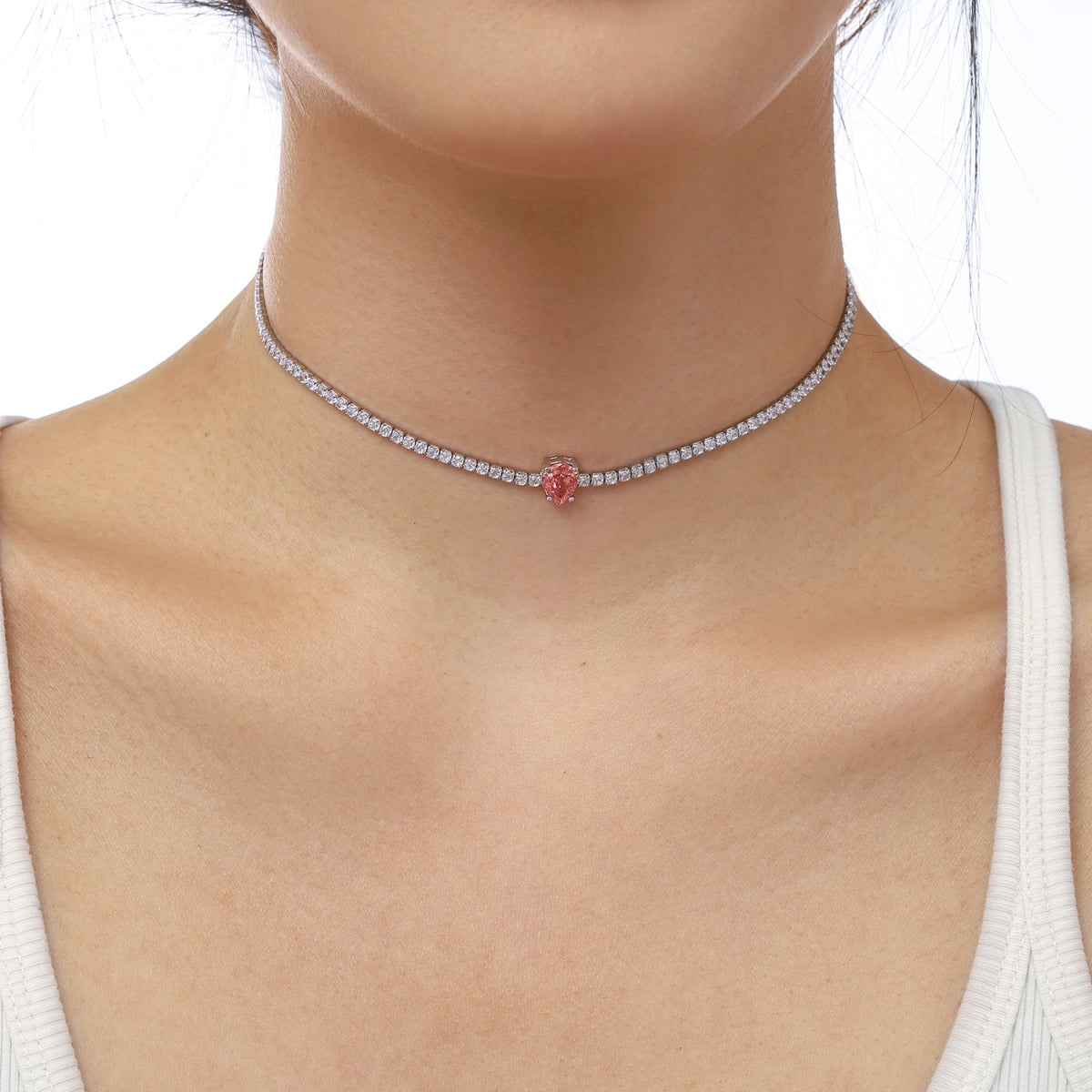 [Okajuri Jewelry]1.0 carat Unique Pear Cut Tennis Necklace