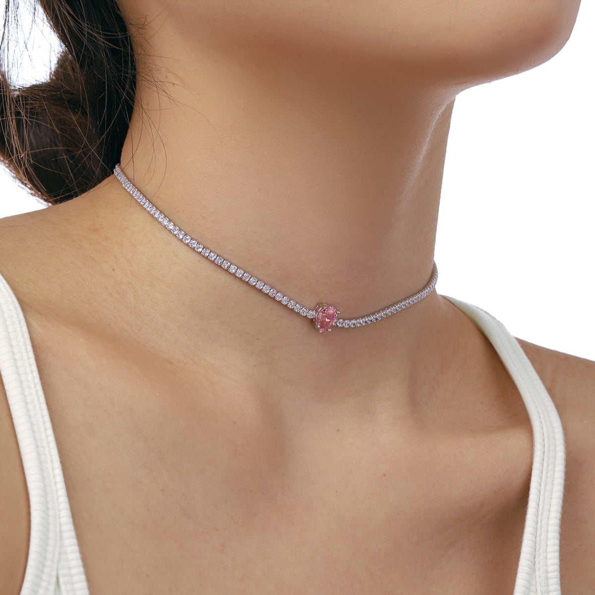 [Okajuri Jewelry]1.0 carat Unique Pear Cut Tennis Necklace