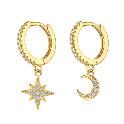 [Okajuri Jewelry]Star and Moon Asymmetric Earrings