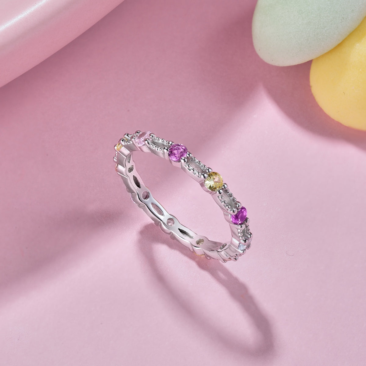 [Okajuri Jewelry]Sparkling Colorful Round Cut Tennis Ring