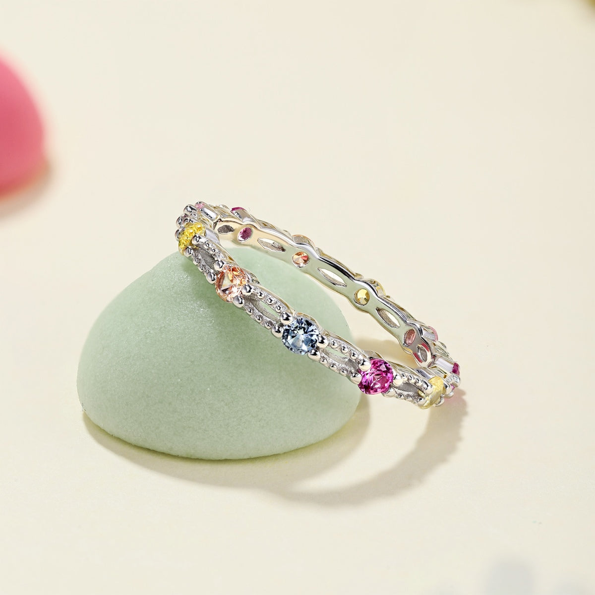 [Okajuri Jewelry]Sparkling Colorful Round Cut Tennis Ring