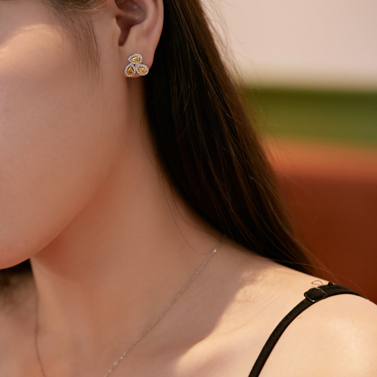 [Okajuri Jewelry]Ornate Flower Shape Pear Cut Lover Earrings