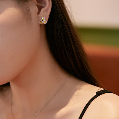 [Okajuri Jewelry]Ornate Flower Shape Pear Cut Lover Earrings