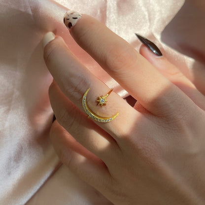 [Okajuri Jewelry]Eternity Moon & Star Ring