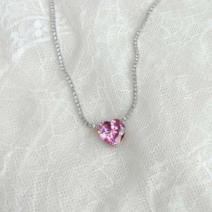 [Okajuri Jewelry]8.0 Carat Versatile Colorful Sweet Heart-Shaped Tennis Necklace