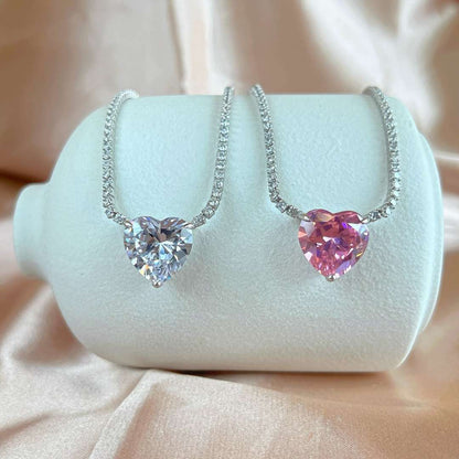 [Okajuri Jewelry]8.0 Carat Versatile Colorful Sweet Heart-Shaped Tennis Necklace