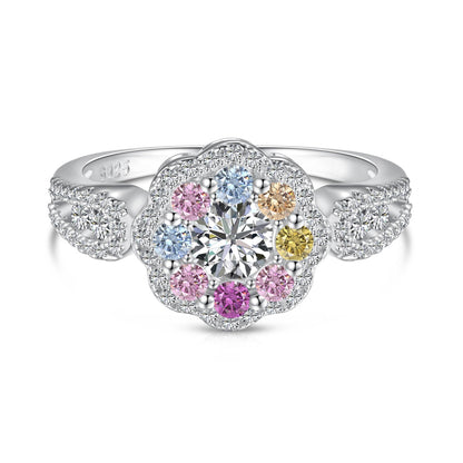 [Okajuri Jewelry]Delicate Colorful Round Cut Flower Shape Wedding Ring