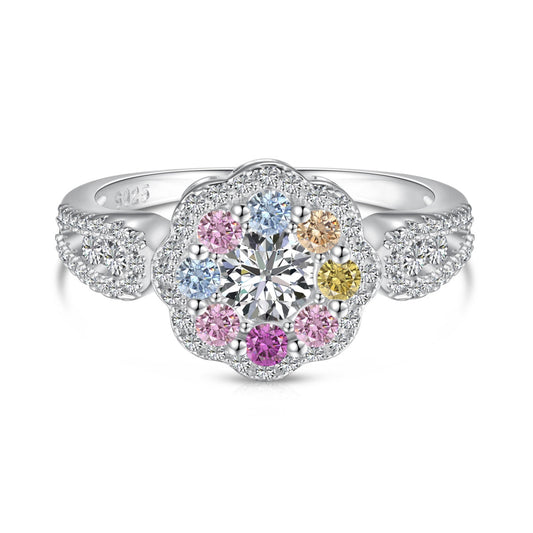 [Okajuri Jewelry]Delicate Colorful Round Cut Flower Shape Wedding Ring