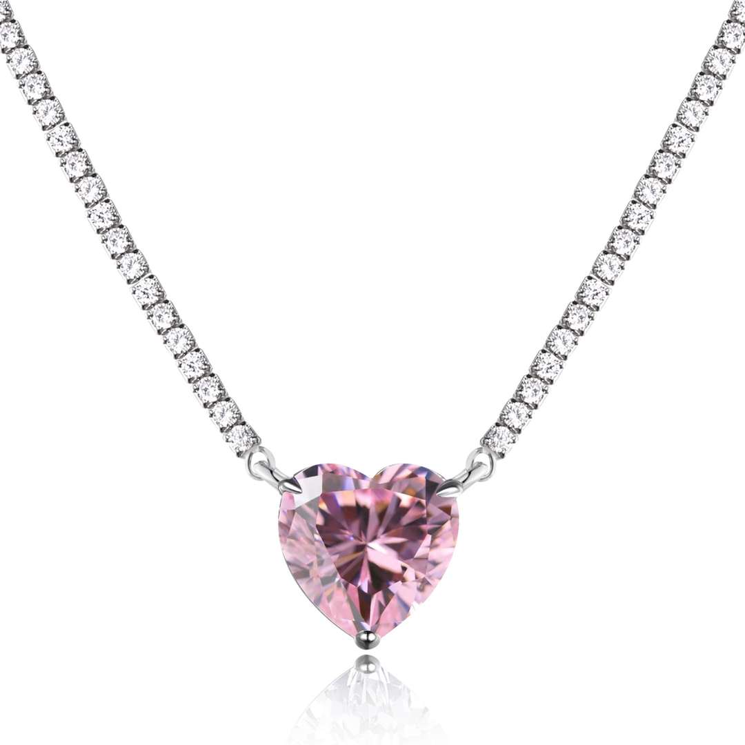[Okajuri Jewelry]8.0 Carat Versatile Colorful Sweet Heart-Shaped Tennis Necklace