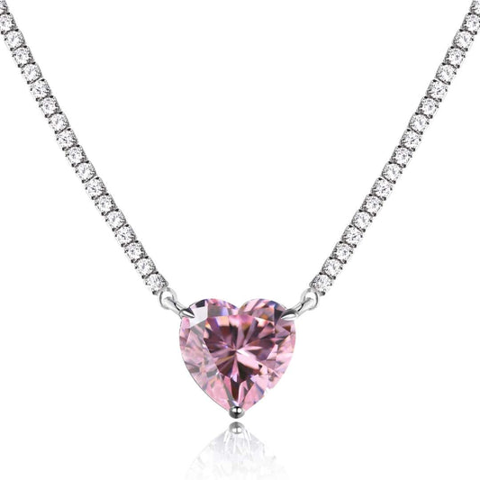 [Okajuri Jewelry]8.0 Carat Versatile Colorful Sweet Heart-Shaped Tennis Necklace
