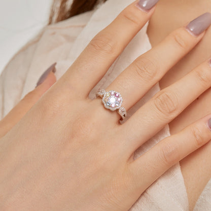 [Okajuri Jewelry]Delicate Colorful Round Cut Flower Shape Wedding Ring