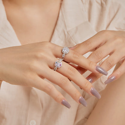 [Okajuri Jewelry]Delicate Colorful Round Cut Flower Shape Wedding Ring