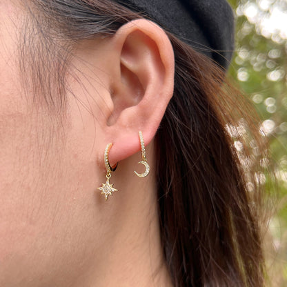 [Okajuri Jewelry]Star and Moon Asymmetric Earrings