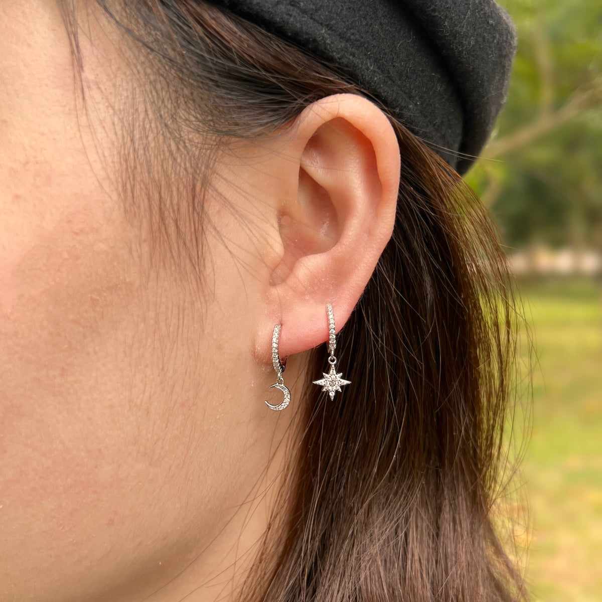 [Okajuri Jewelry]Star and Moon Asymmetric Earrings