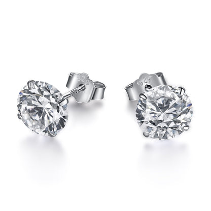 [Okajuri Jewelry]Stylish Shiny Round Center Stone Stud Earrings