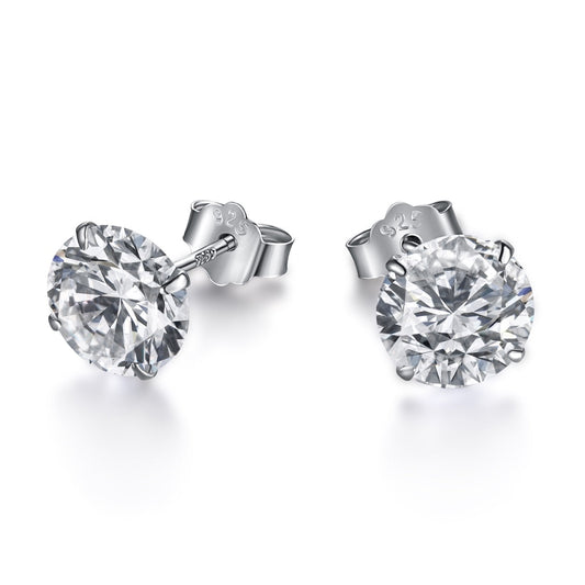 [Okajuri Jewelry]Stylish Shiny Round Center Stone Stud Earrings